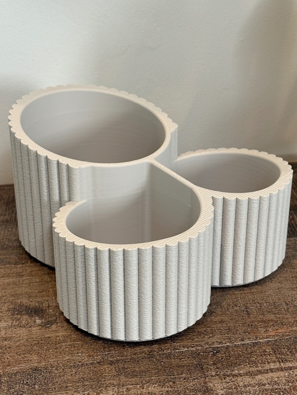 Vanity Organizer, Ribbed Three-Compartment Accessory Holder for Makeup Storage